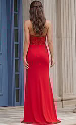 back of red strapless dress 43589