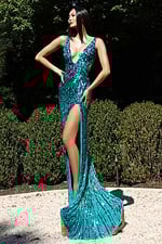 embelllished teal v neck dress 43623
