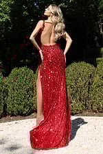 Radiant sleeveless sequin gown featuring a plunging neckline