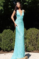 Shimmering gown with mirrored beadwork and figure-accentuating design