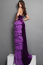 purple sheath long dress with strapless sweetheart embellished bust high slit draped