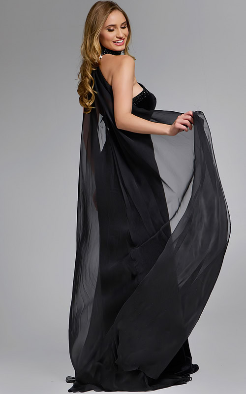 black fitted dress with high slit 43659