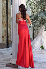 royal blue beaded strapless column dress