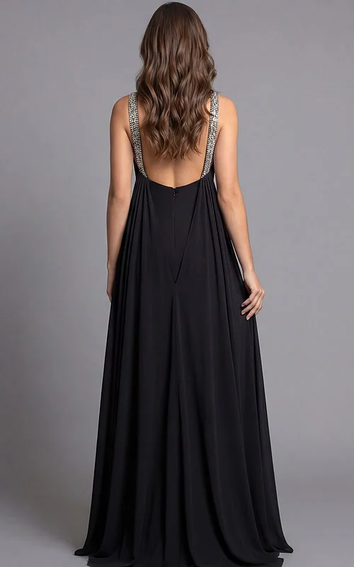 Beaded High Neck Flowing Train Dress