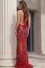 Beaded Swirl Pattern Backless Formal Dress