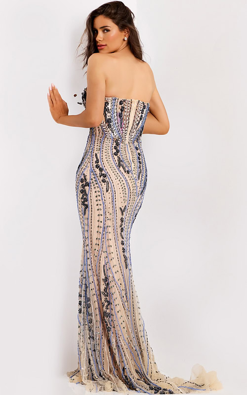 Fitted sheath dress with sequin floral appliqué and crystal details