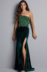 front of one shoulder emerald green velvet dress 43711