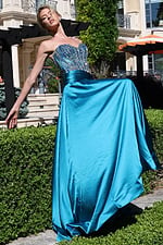 strapless beaded corset satin dress
