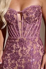 Close-up of embellishments on Jovani 43766 lilac gown.