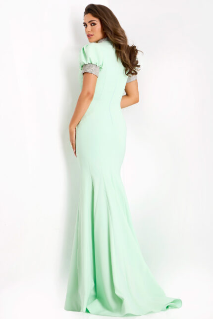 short sleeves green evening dress 43772