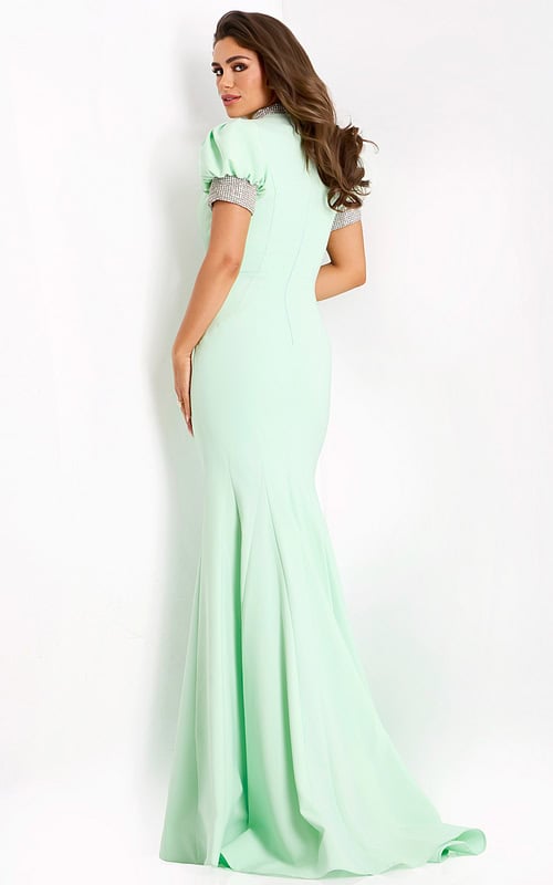 short sleeves green evening dress 43772