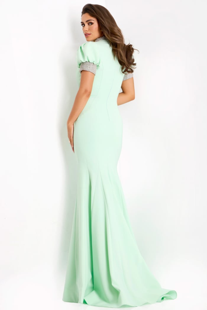 short sleeves green evening dress 43772