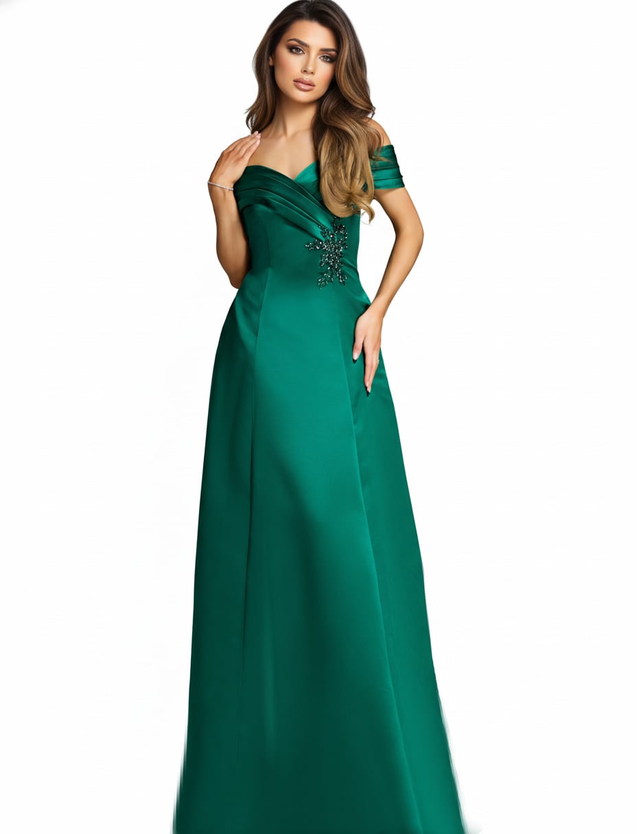 43808-green-1 off the shoulder beaded mob dress 43808