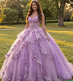 Lavender 3D floral ball gown