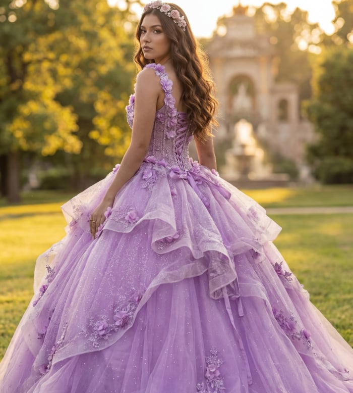 Ruffle tiered tulle ball gown