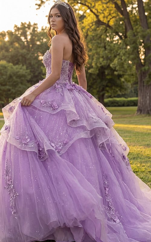 Floral appliqué quinceañera gown
