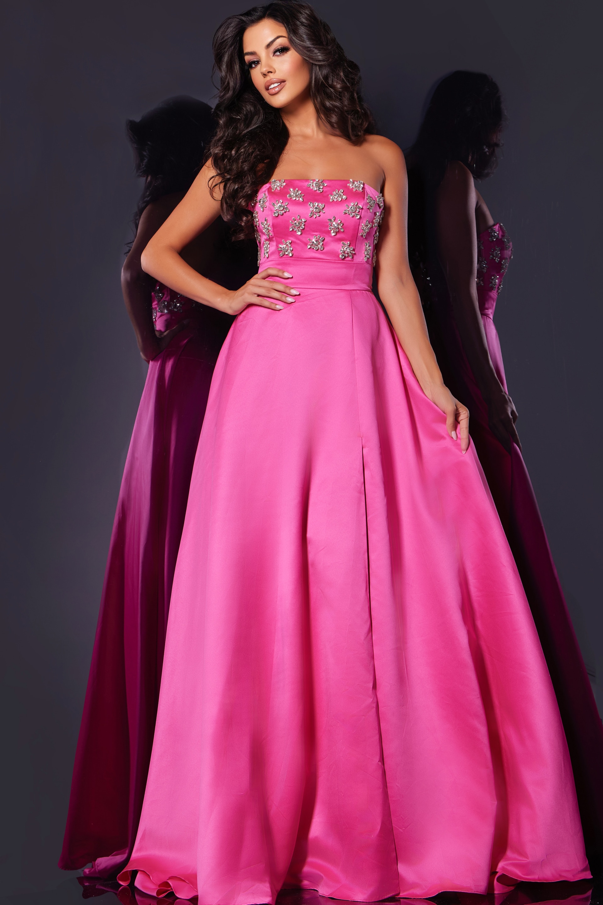 chinese dress ladies Andrea & Leo A1369 Strapless Ombre Beaded A Line Gown, Emerald / 12 main image 0