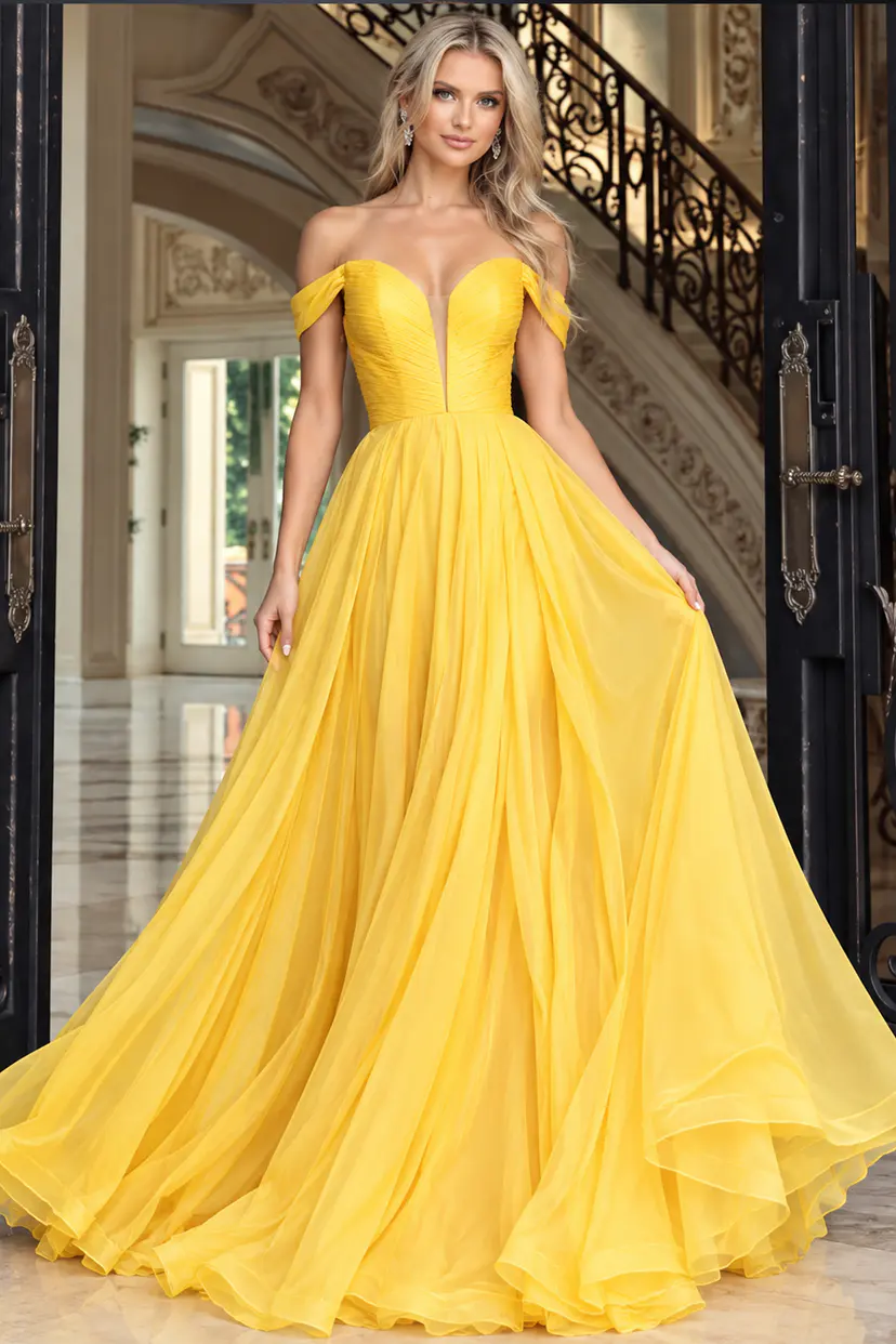 a line chiffon off the shoulder dress 43842