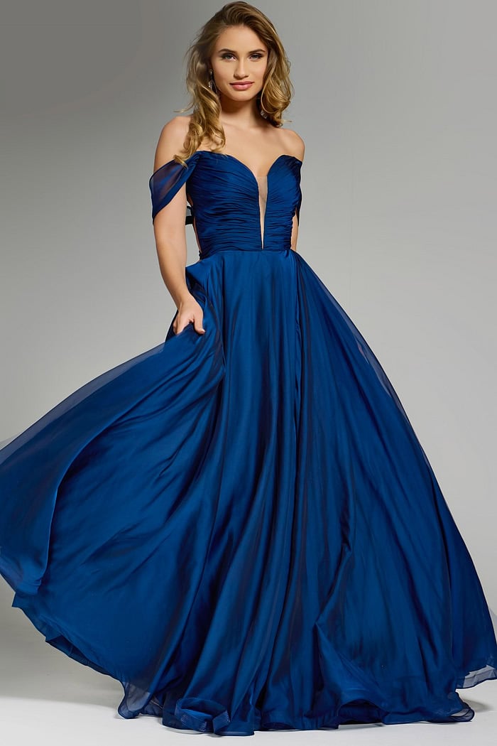 Off the Shoulder Gown with Cut-Out Lace Up Back 43842