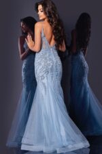 Strapless Embellished Mermaid Dress with Floral Appliqué