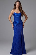 royal blue high slit lace dress 43859