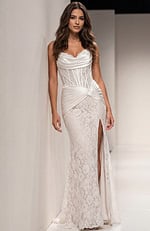 white lace dress with satin ruched neckline 43859