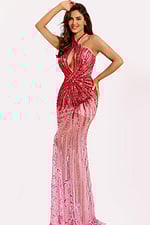 Ombre beaded halter gown with keyhole neckline and open back