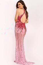 Glamorous beaded gown with crisscross open back and body-hugging fit
