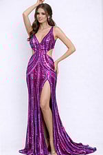 purple cut out v neckline embellished dress 43953