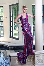 sequin v-neck gown with strappy back