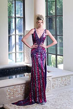 sequin v-neck gown with strappy back