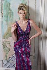 sequin v-neck gown with strappy back