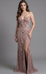 strapless beaded evening gown with sculpted sweetheart neckline