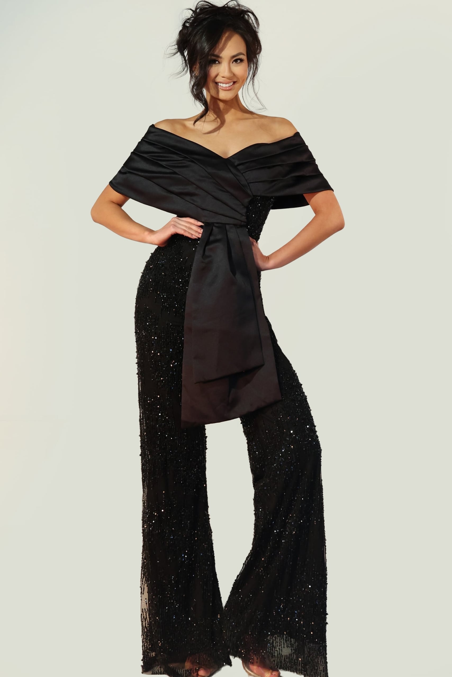 Off Shoulder Beaded Jumpsuit 44018 | Jovani
