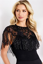 Black sheer fringe capelet with floral beading