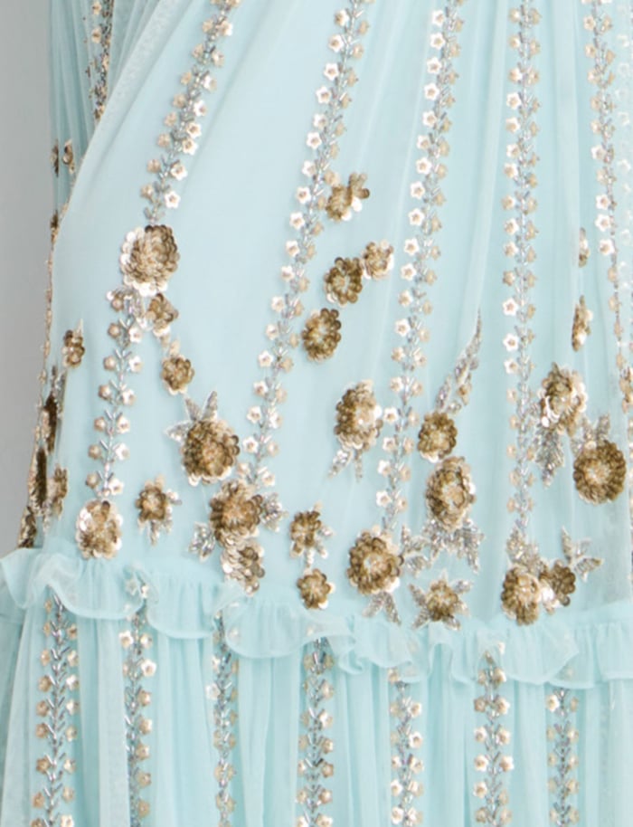 blue beaded fabric for style 44060