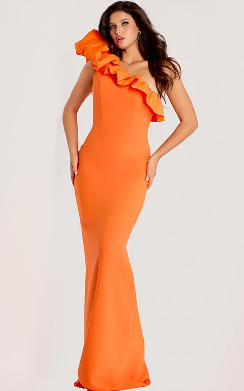 one shoulder mermaid orange dress 44157