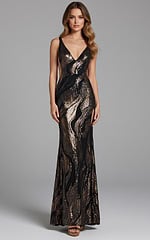 gold embelllished dress with v neckline 44170