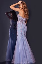 back view of model wearing Jovani 44211 multi-color mermaid dress