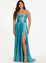 high slit strapless pleated dress 44229