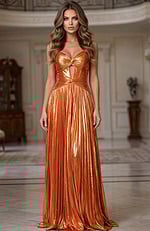 orange pleated prom dress 44229