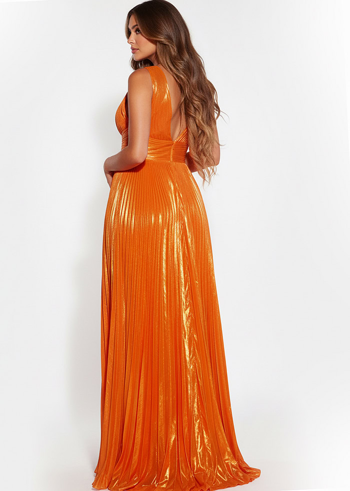 orange pleated dress English Factory Enter in a dreamy style Janet Pleated Midi Dress