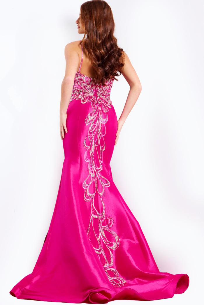 Fuchsia Mermaid Dress with Beaded Bodice 44239