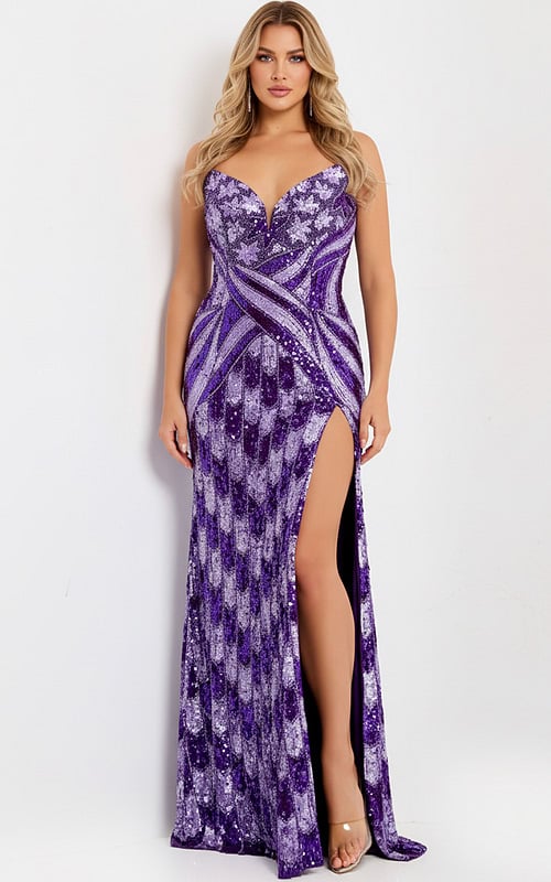 purple high slit dress 44270