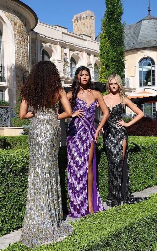 sweetheart sequin gown with high slit