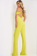 JOVANI SALE! レインボーレースロングドレス イエロー Halter Neck Jumpsuit with Embellished Off-Shoulder Straps
