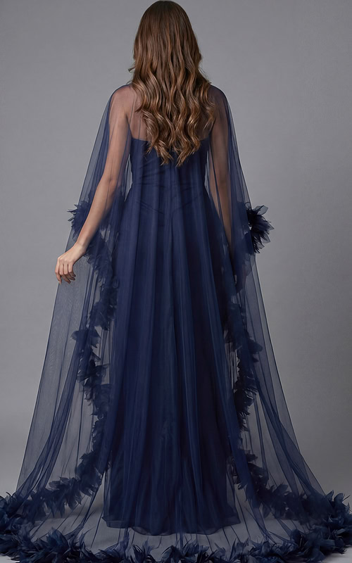 Illusion Cape Embellished Mermaid Gown