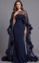 Cape Sleeve Illusion Neck Formal Gown
