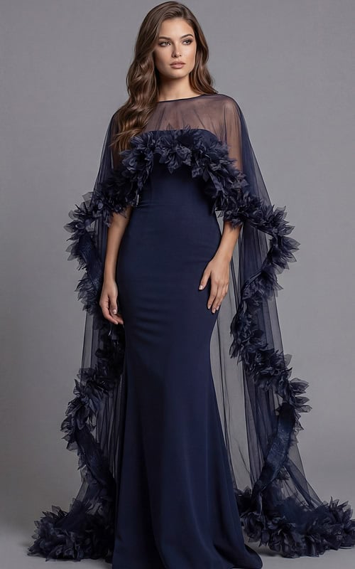 Floral Applique Cape Detail Column Dress