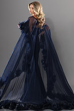 navy sheer cape gown with 3d floral trim